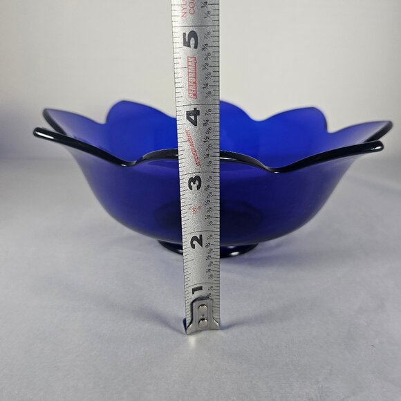 Vintage Cobalt Blue Glass Lotus Flower Shaped Decorative...